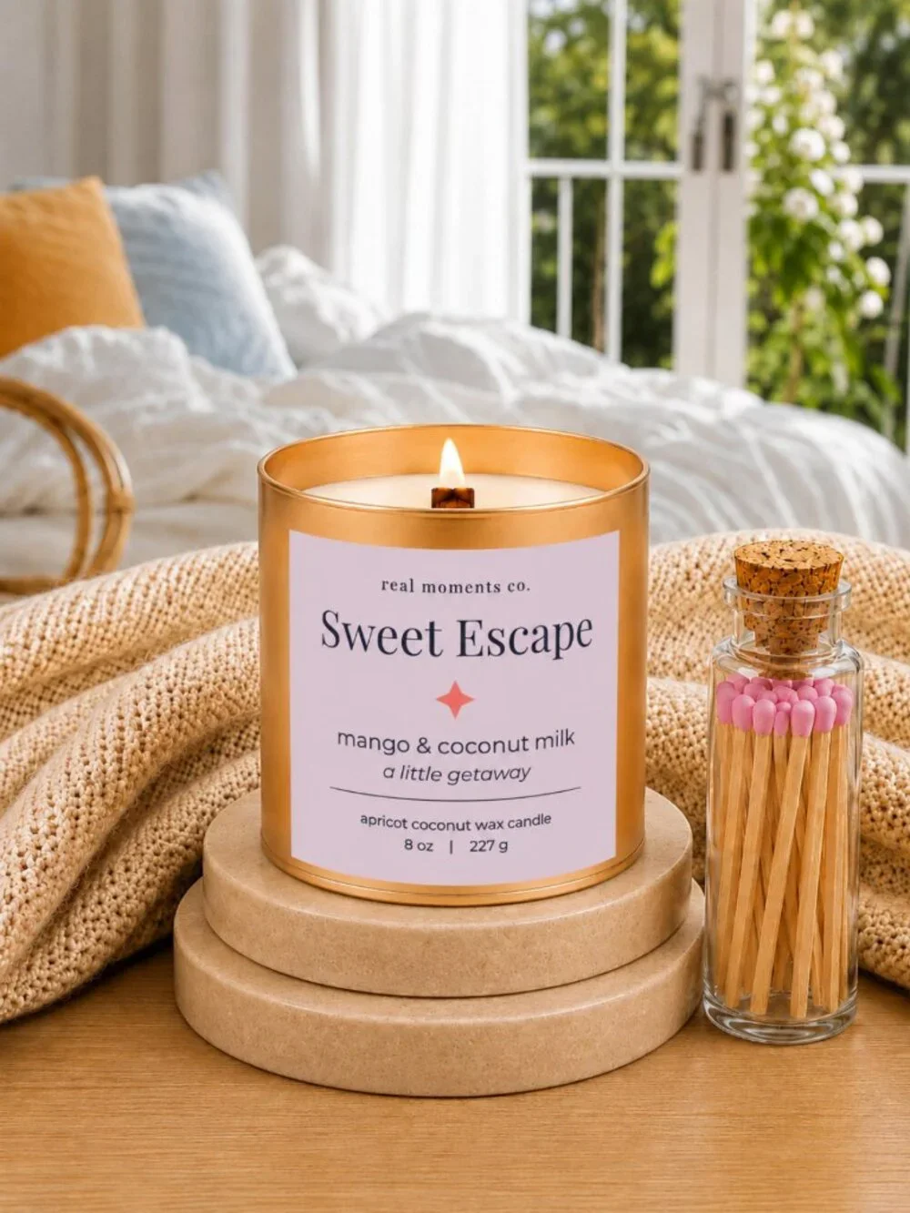 Sweet Escape Candle, Mango & Coconut Milk, Self Care Candle Gift Set